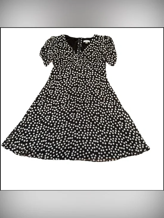 Calvin Klein Women’s Black Short Sleeve Polka Dot Pattern V-Neck Dress Size 8 - Picture 1 of 13